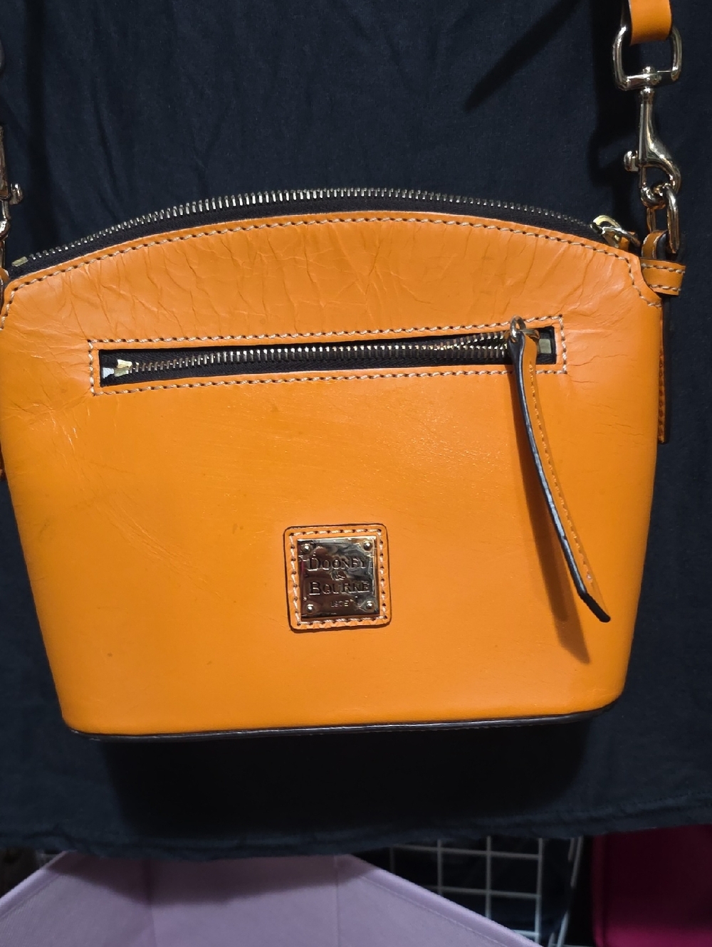 Dooney & Bourke Tangerine Leather Crossbody with Front Zip Pocket